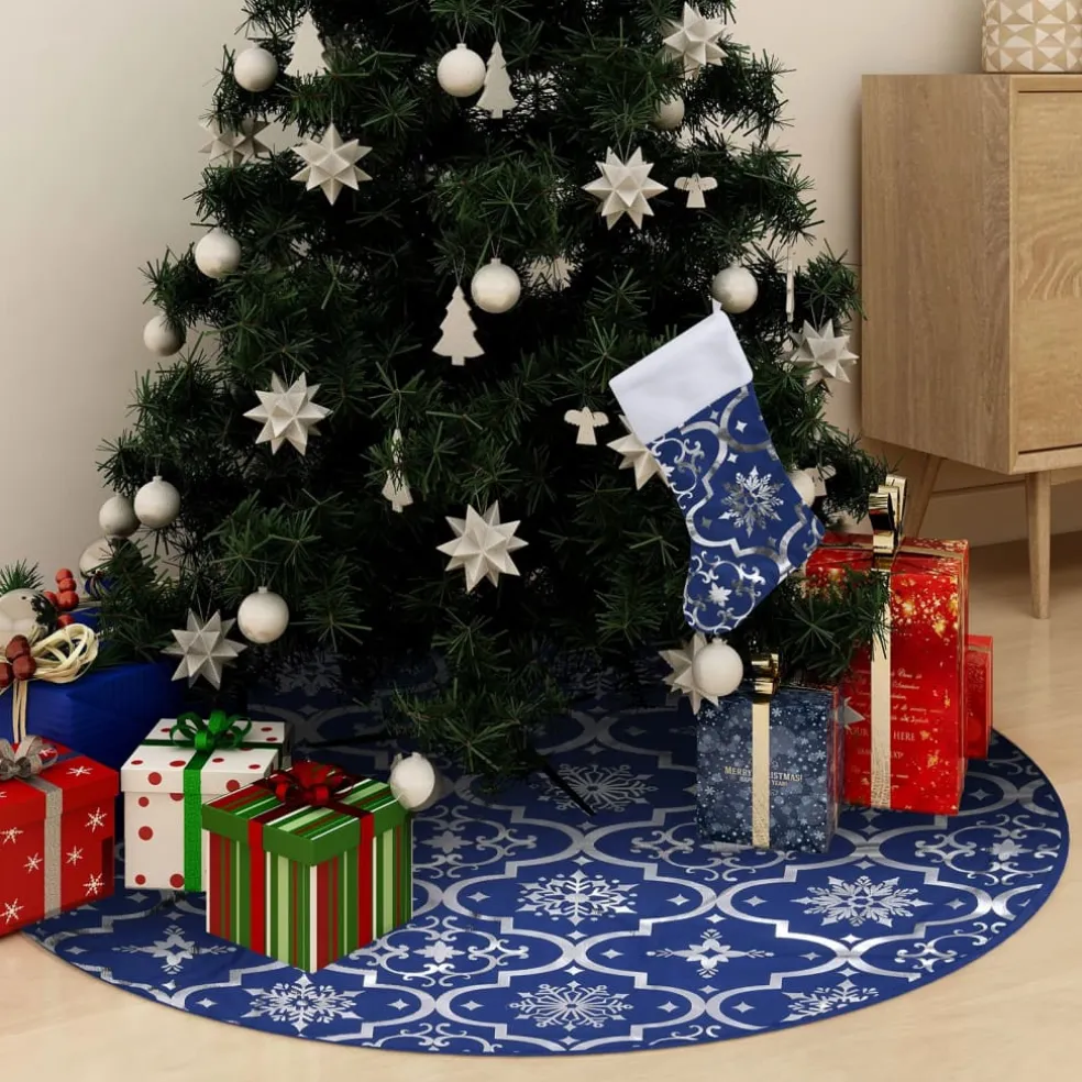 vidaXL Kerstboomrok luxe met sok 90 cm stof blauw