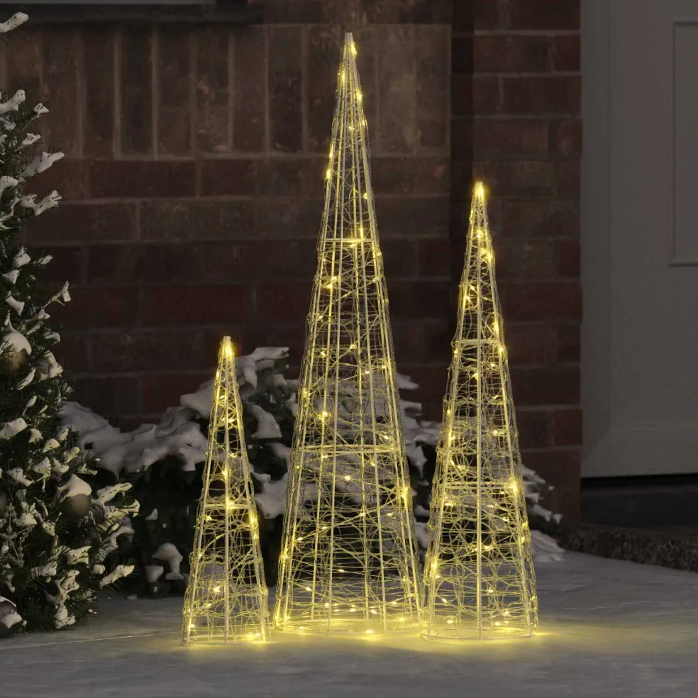 vidaXL Kerstboom 3 st 90 LED's Warmwit 20 x 20 x 80 cm Acryl