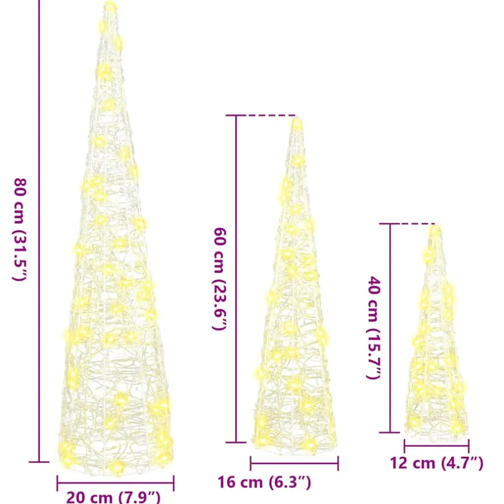vidaXL Kerstboom 3 st 90 LED's Warmwit 20 x 20 x 80 cm Acryl