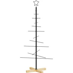 vidaXL Kerstdecoratie kerstboom met houten basis 120 cm metaal zwart