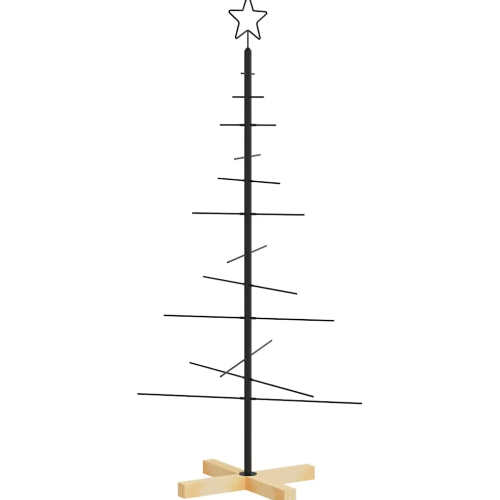 vidaXL Kerstdecoratie kerstboom met houten basis 120 cm metaal zwart