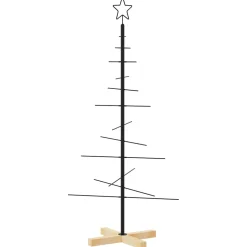 vidaXL Kerstdecoratie kerstboom met houten basis 120 cm metaal zwart