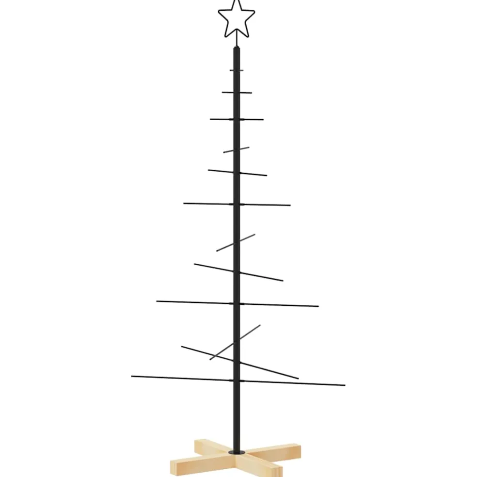 vidaXL Kerstdecoratie kerstboom met houten basis 120 cm metaal zwart