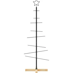 vidaXL Kerstdecoratie kerstboom met houten basis 120 cm metaal zwart