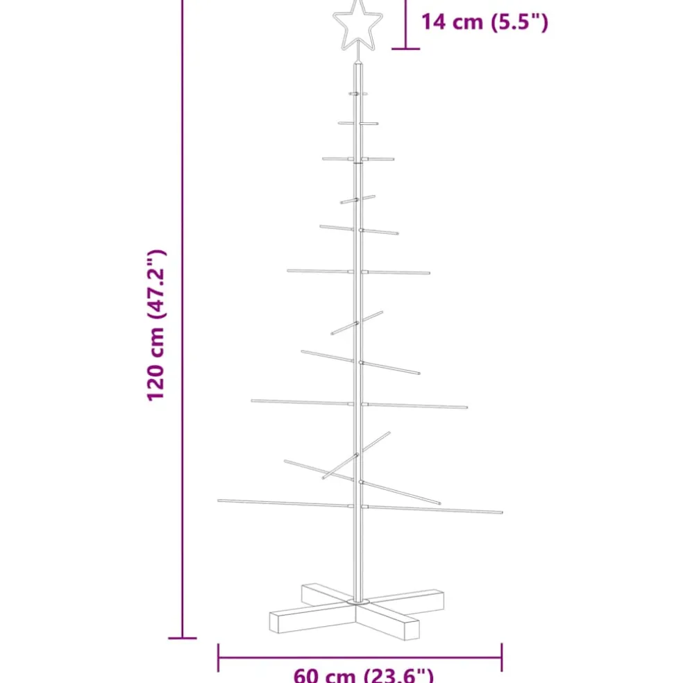 vidaXL Kerstdecoratie kerstboom met houten basis 120 cm metaal zwart