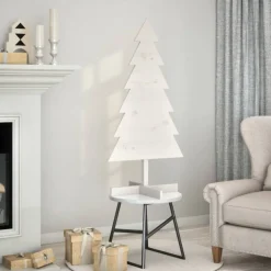 vidaXL Kerstdecoratie kerstboom 120 cm massief grenenhout wit