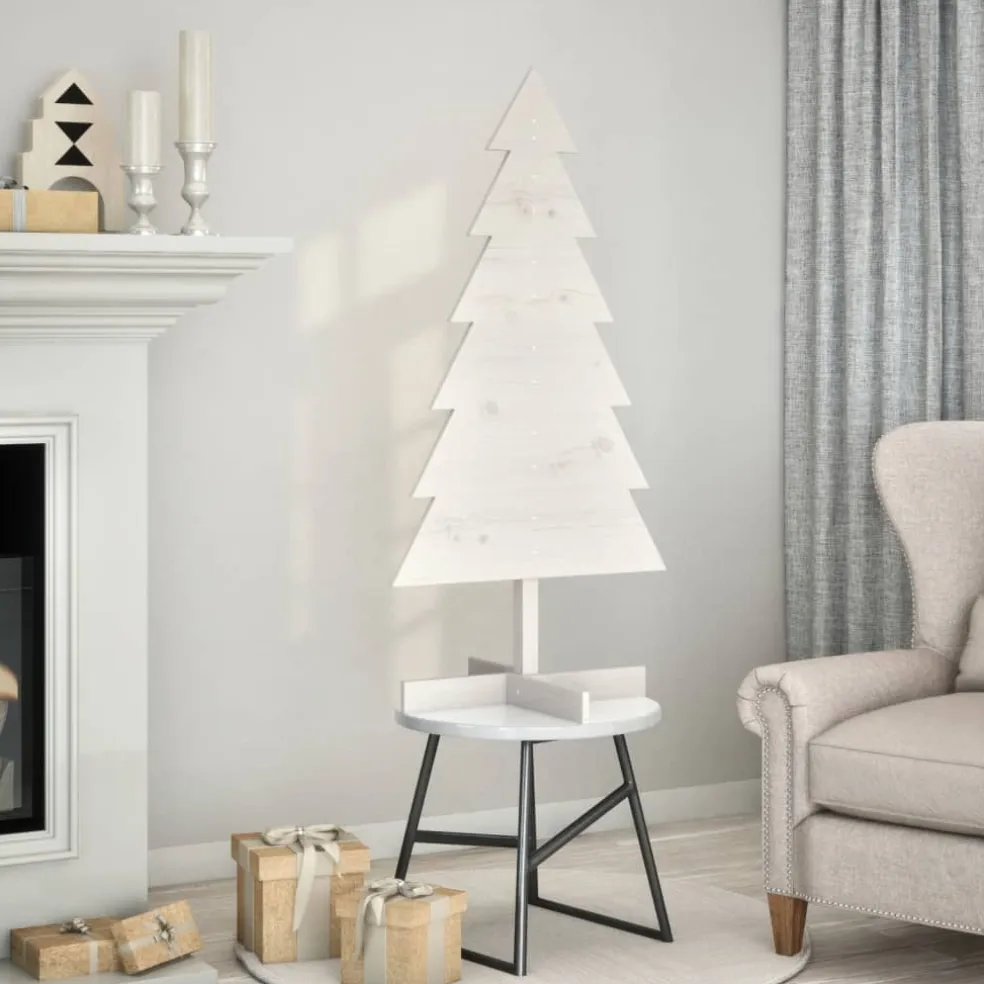 vidaXL Kerstdecoratie kerstboom 120 cm massief grenenhout wit
