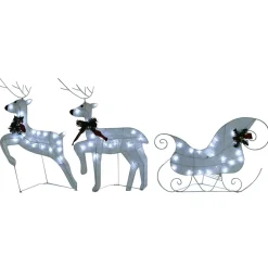 vidaXL Kerstdecoratie rendieren en slee 60 LED's wit