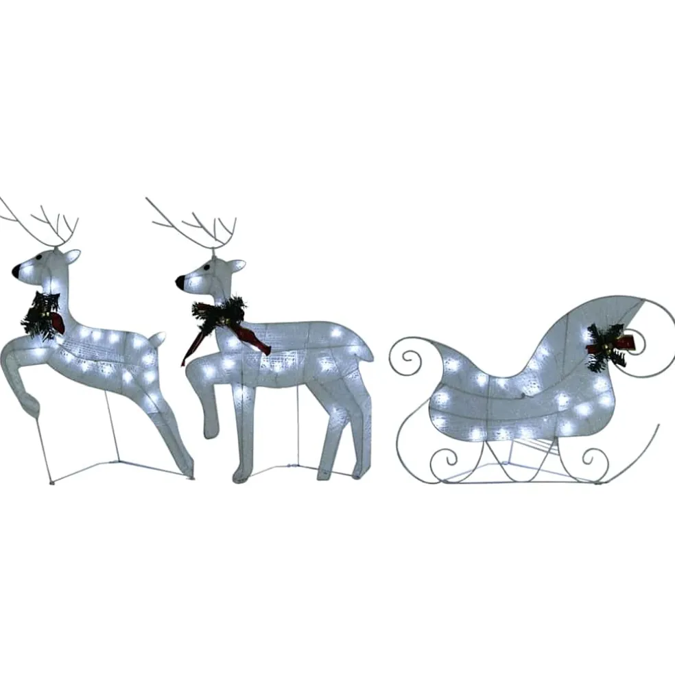 vidaXL Kerstdecoratie rendieren en slee 60 LED's wit