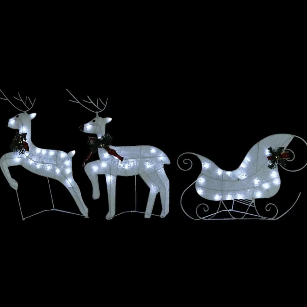 vidaXL Kerstdecoratie rendieren en slee 60 LED's wit