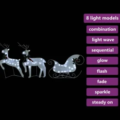 vidaXL Kerstdecoratie rendieren en slee 60 LED's wit