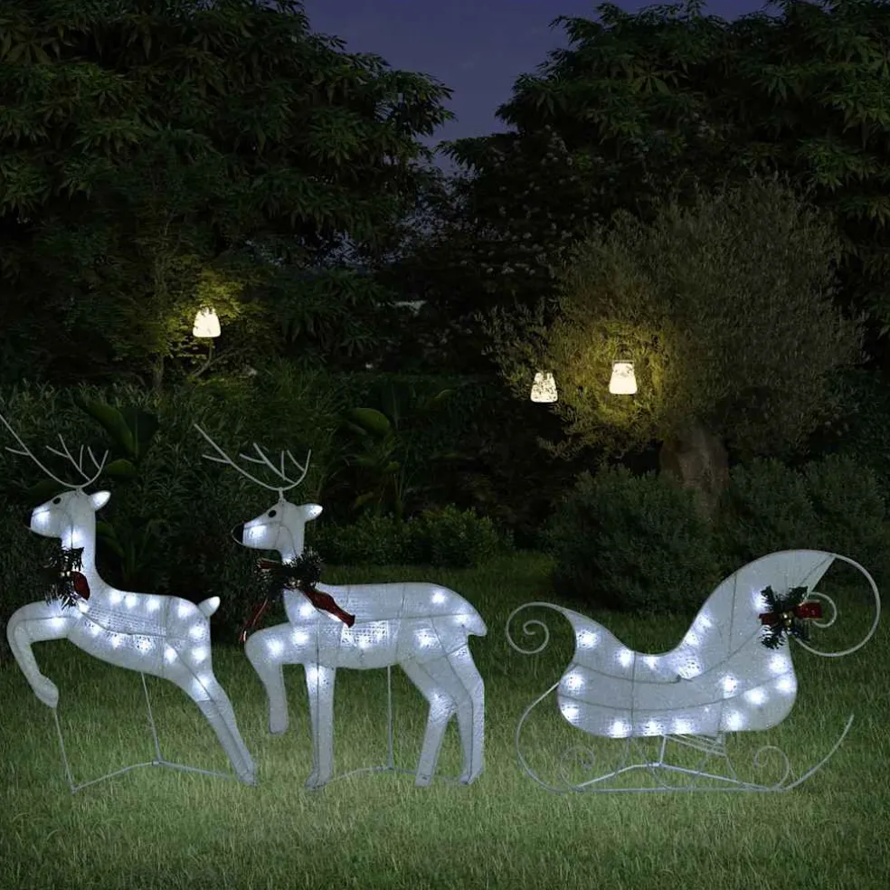 vidaXL Kerstdecoratie rendieren en slee 60 LED's wit