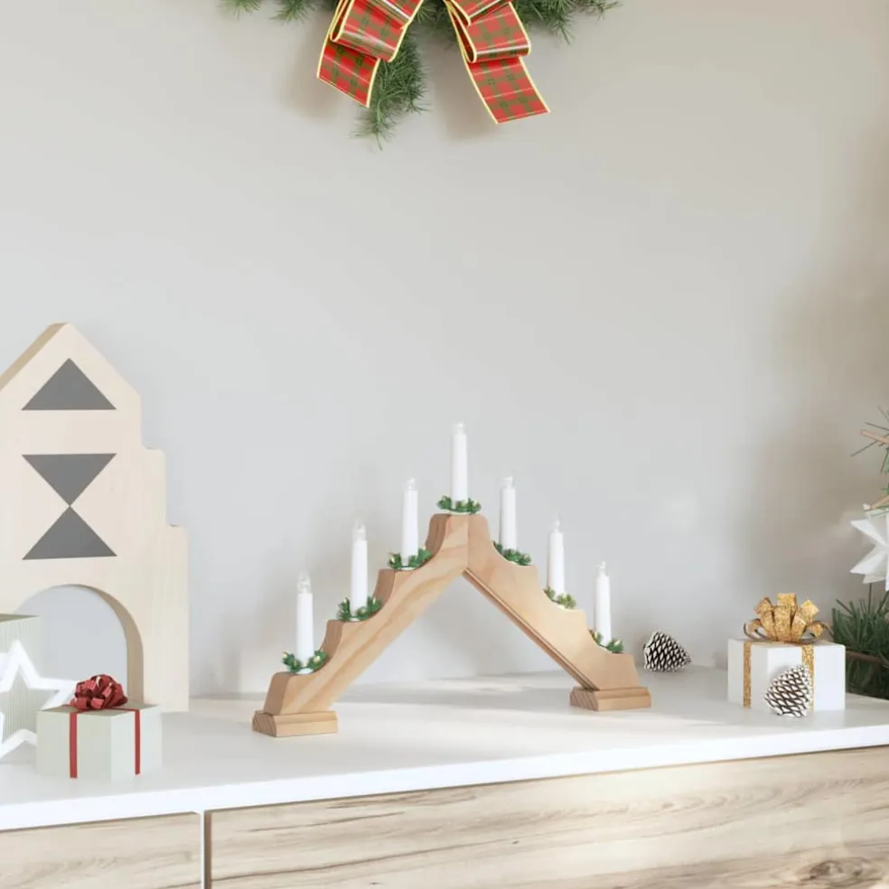 vidaXL Kerst Kaars Brug 7 LED's Warmwit 39.5 x 5 x 29 cm