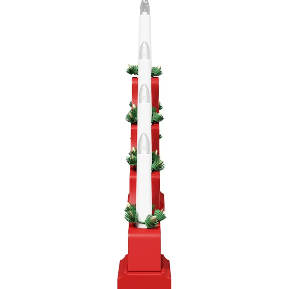 vidaXL Kerst Kaars Brug Rood 39.5 x 5 x 29 cm Massief grenenhout