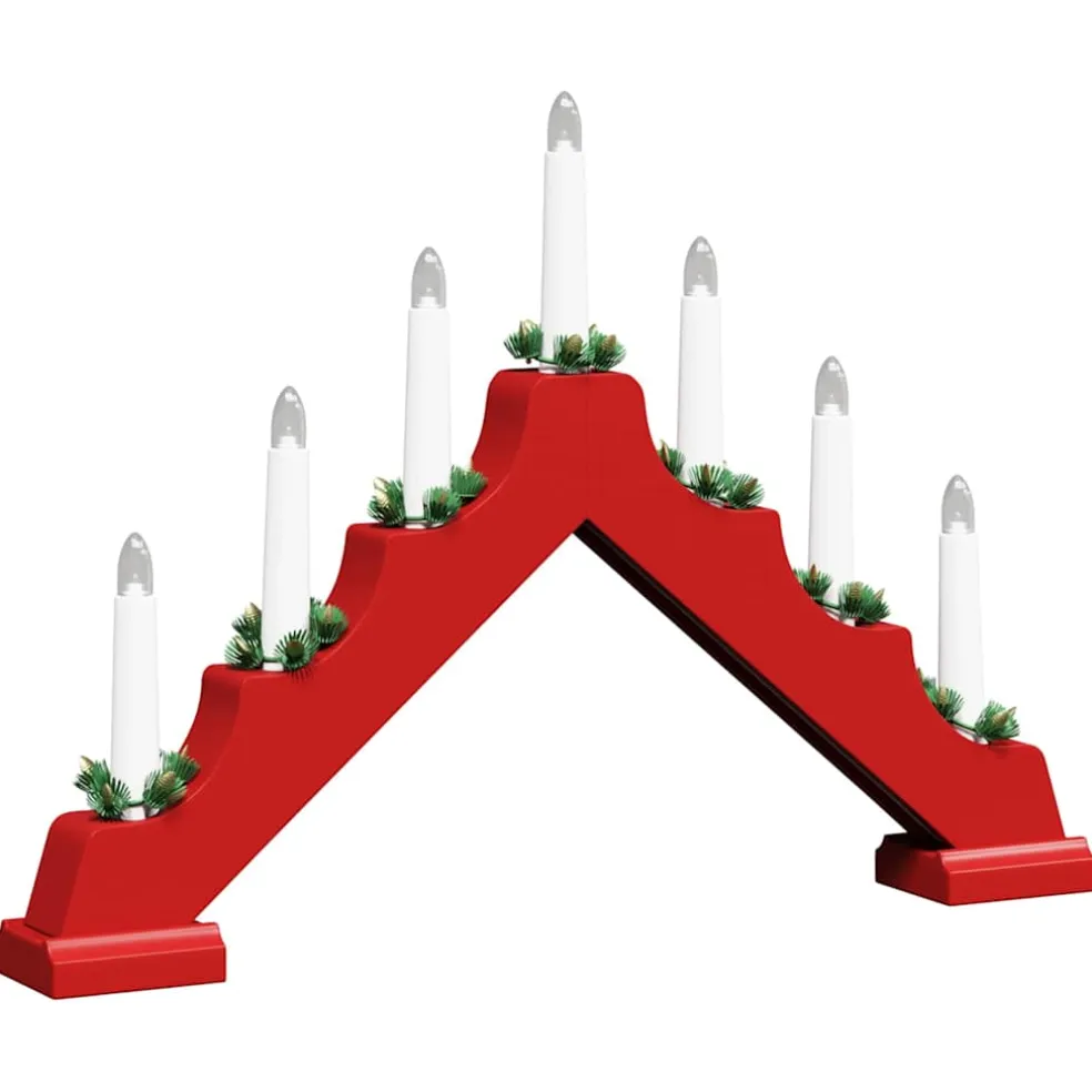 vidaXL Kerst Kaars Brug Rood 39.5 x 5 x 29 cm Massief grenenhout