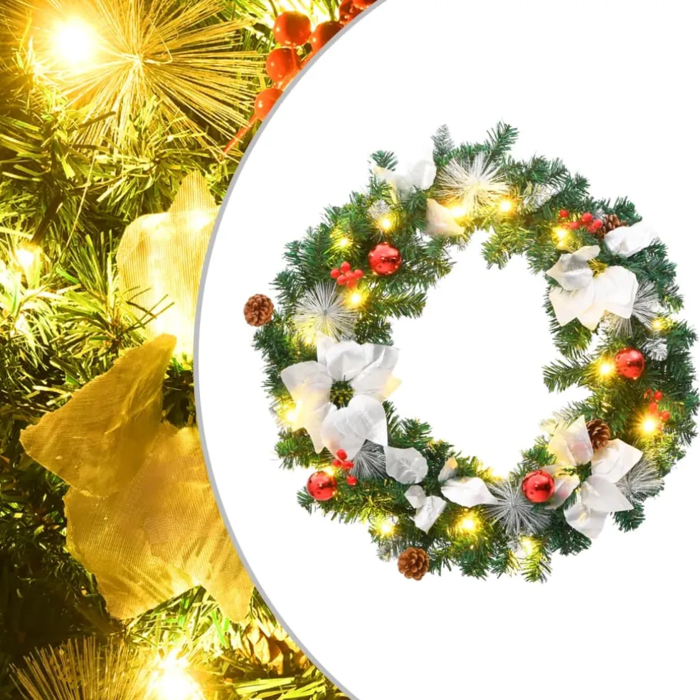 vidaXL Kerstkrans met LED lampjes 60 cm PVC groen