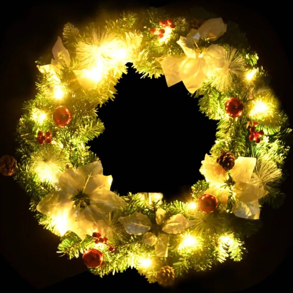 vidaXL Kerstkrans met LED lampjes 60 cm PVC groen