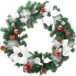 vidaXL Kerstkrans met LED lampjes 60 cm PVC groen