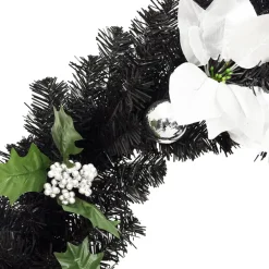 vidaXL Kerstkrans met LED-lampjes 60 cm PVC zwart