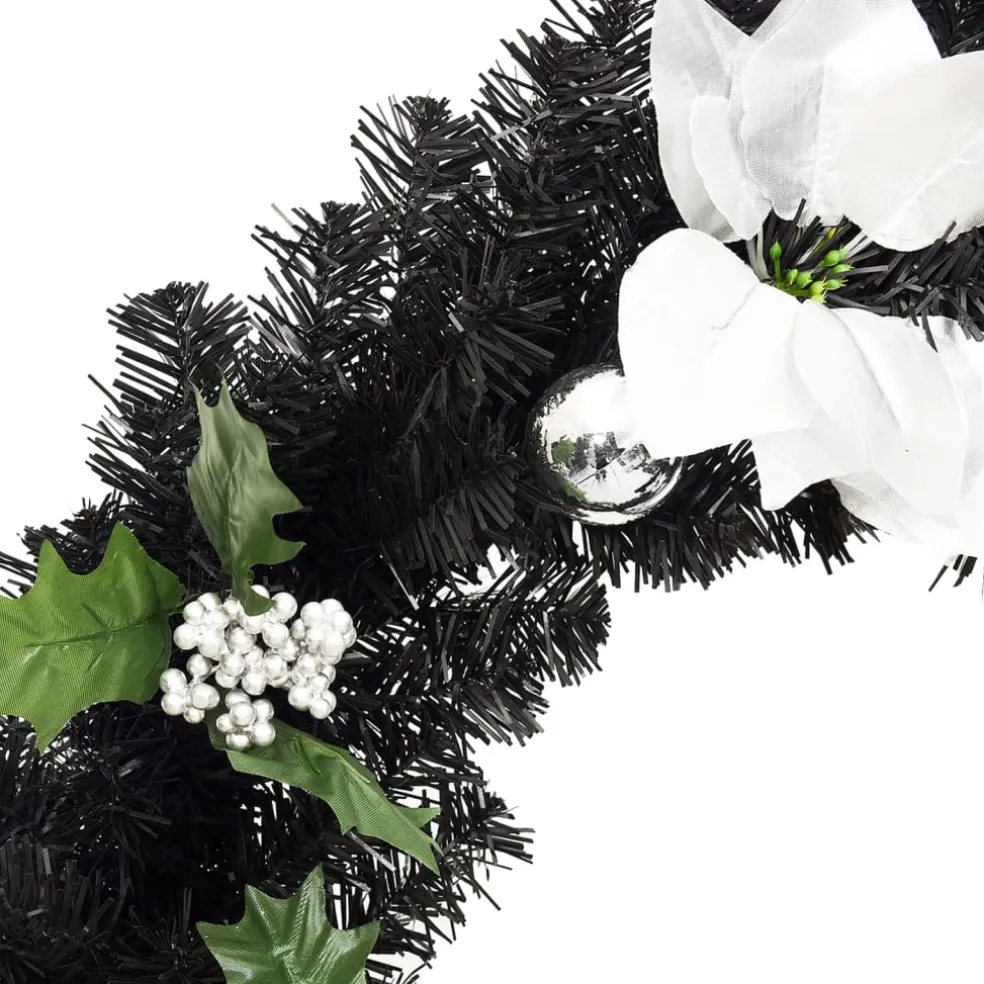 vidaXL Kerstkrans met LED-lampjes 60 cm PVC zwart