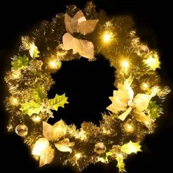 vidaXL Kerstkrans met LED-lampjes 60 cm PVC zwart