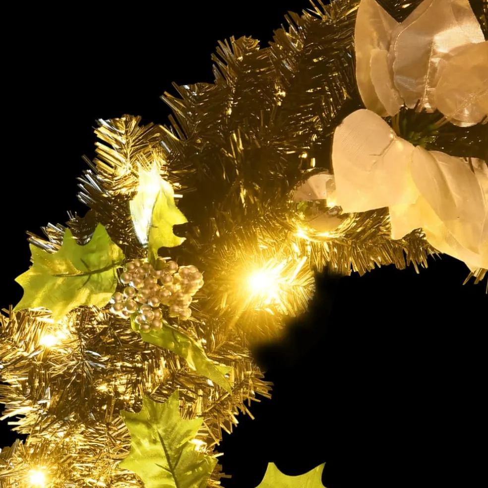 vidaXL Kerstkrans met LED-lampjes 60 cm PVC zwart