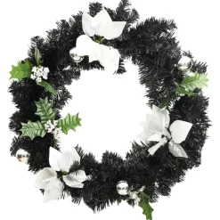 vidaXL Kerstkrans met LED-lampjes 60 cm PVC zwart