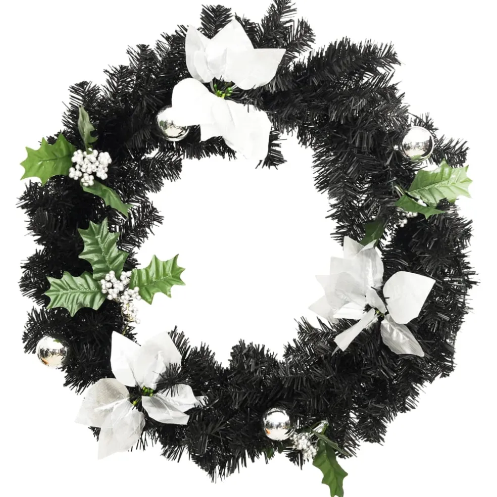 vidaXL Kerstkrans met LED-lampjes 60 cm PVC zwart