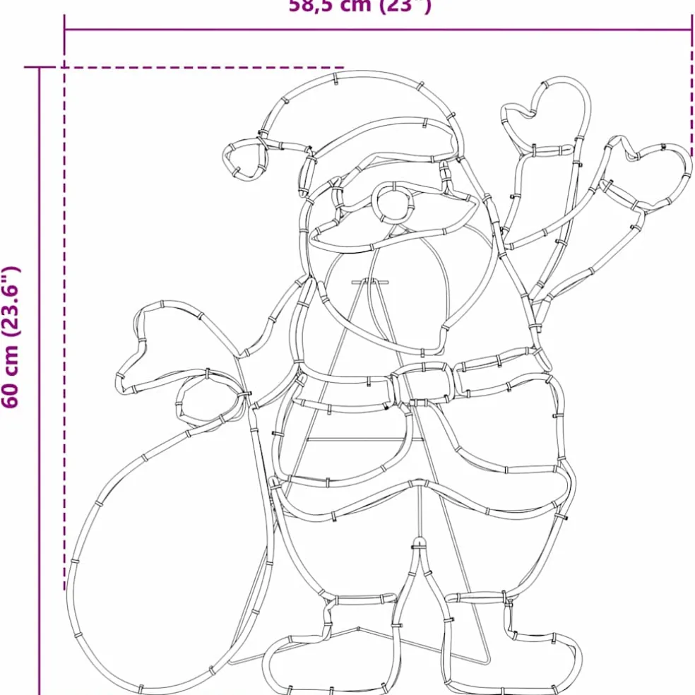 vidaXL Kerstman Licht met 168 LED Multikleur 58.5 x 60 x 1.3 cm IJzer