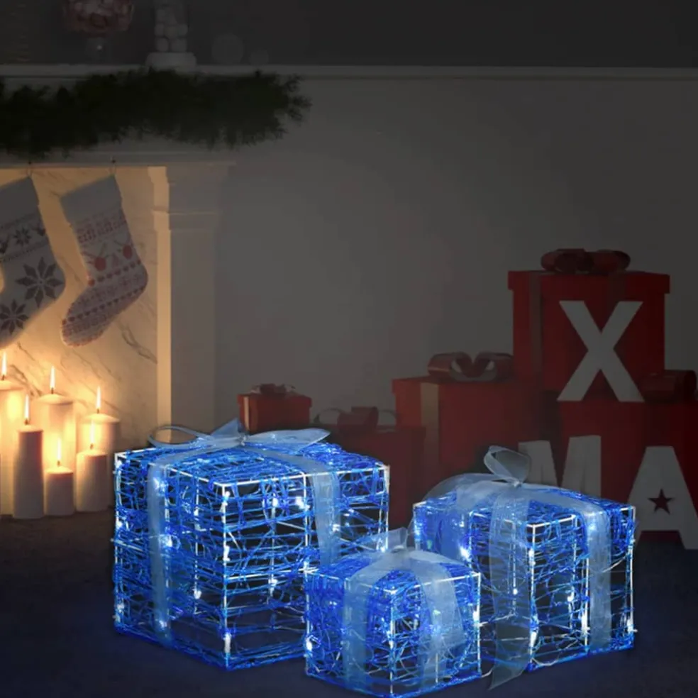 vidaXL Kerstverlichting geschenkdozen 3 st decoratief acryl koudwit