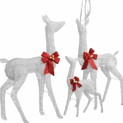 vidaXL Kerstversiering rendierfamilie 201 LED's wit en zilverkleurig