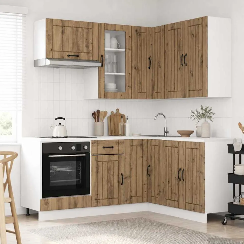 vidaXL Keukenblok LUCCA 8 st Artisanaal eiken Bewerkt hout