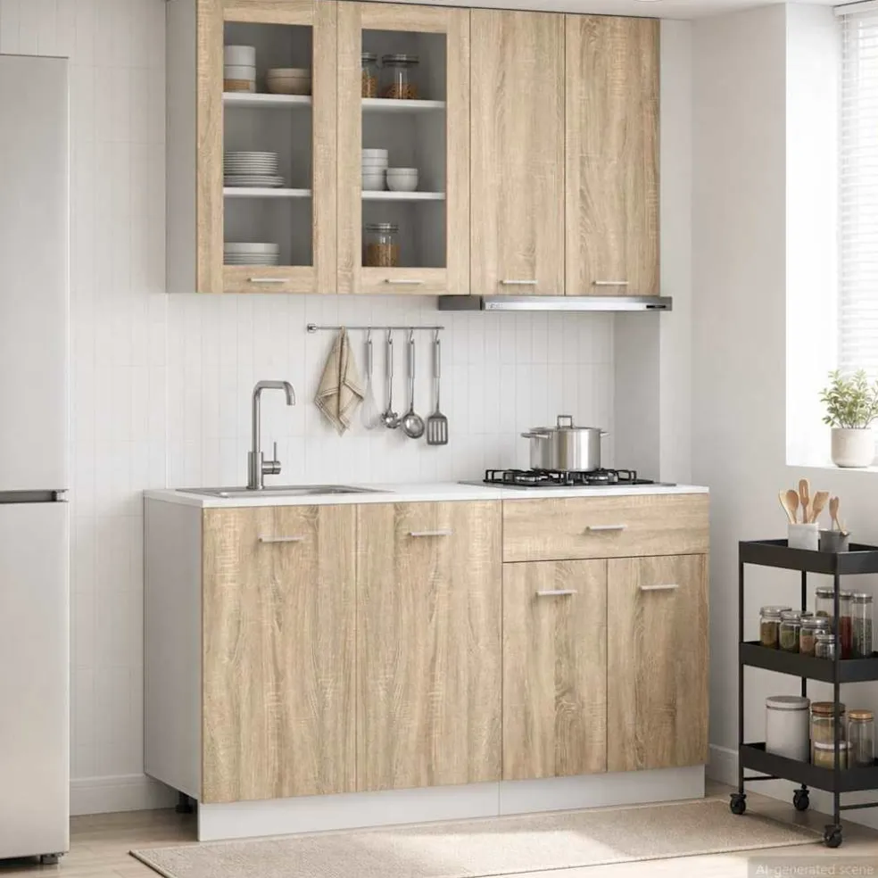 vidaXL Keukenblok LYON 4 st Sonoma Eiken Bewerkt hout