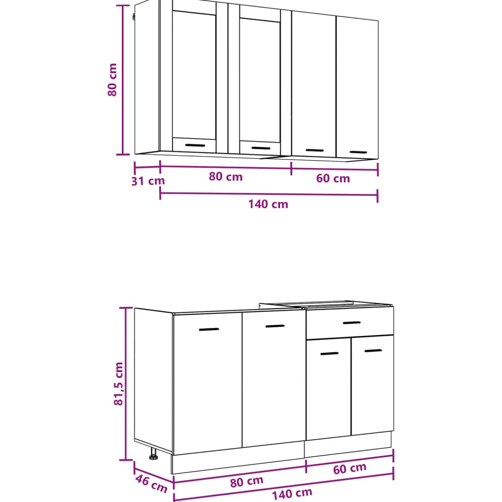 vidaXL Keukenblok LYON 4 st Sonoma Eiken Bewerkt hout