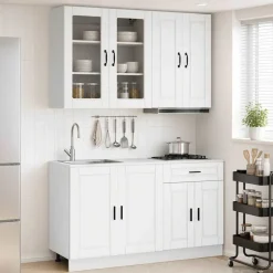 vidaXL Keukenblok PORTO 4 st Wit Bewerkt hout