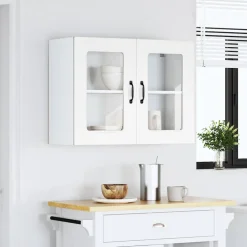 vidaXL Keukenbovenkast met glazen deur Kalmar bewerkt hout wit