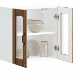 vidaXL Keukenbovenkast met glazen deur Lucca bewerkt hout oud houtkleurig