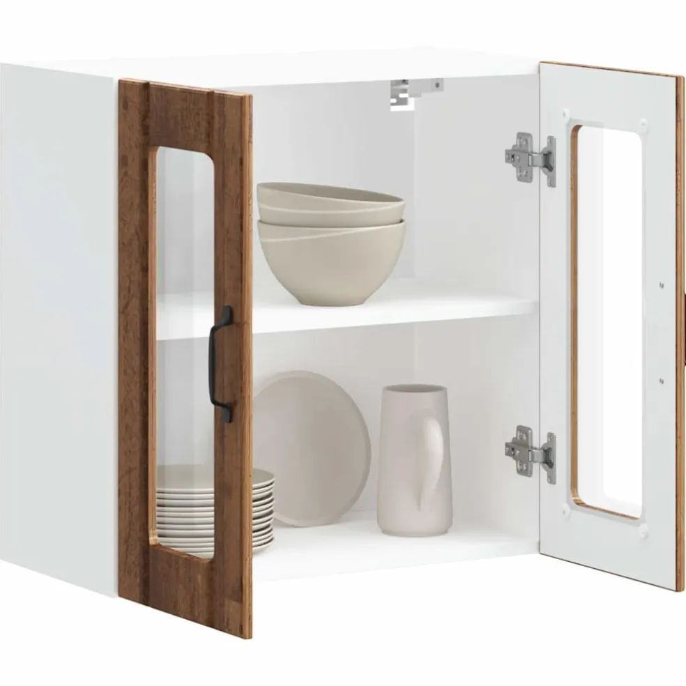 vidaXL Keukenbovenkast met glazen deur Lucca bewerkt hout oud houtkleurig