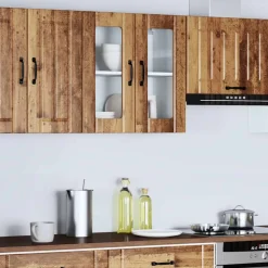 vidaXL Keukenbovenkast met glazen deur Lucca bewerkt hout oud houtkleurig