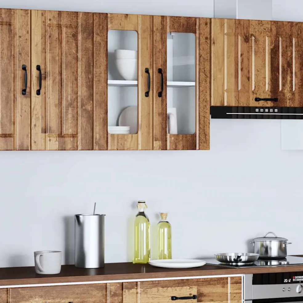 vidaXL Keukenbovenkast met glazen deur Lucca bewerkt hout oud houtkleurig