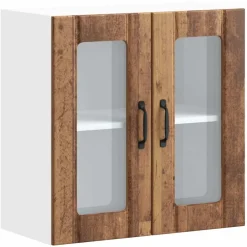 vidaXL Keukenbovenkast met glazen deur Lucca bewerkt hout oud houtkleurig