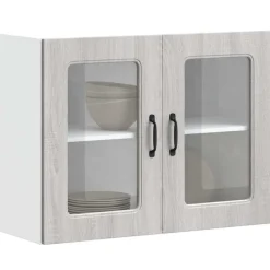vidaXL Keukenbovenkast met glazen deur Kalmar bewerkt hout grijs sonoma eiken