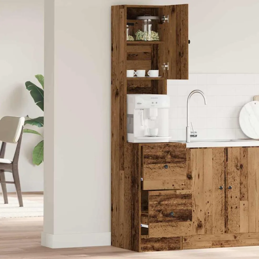 vidaXL Keukenbuffet met lade met plank Oudhout 32 x 50 x 180 cm