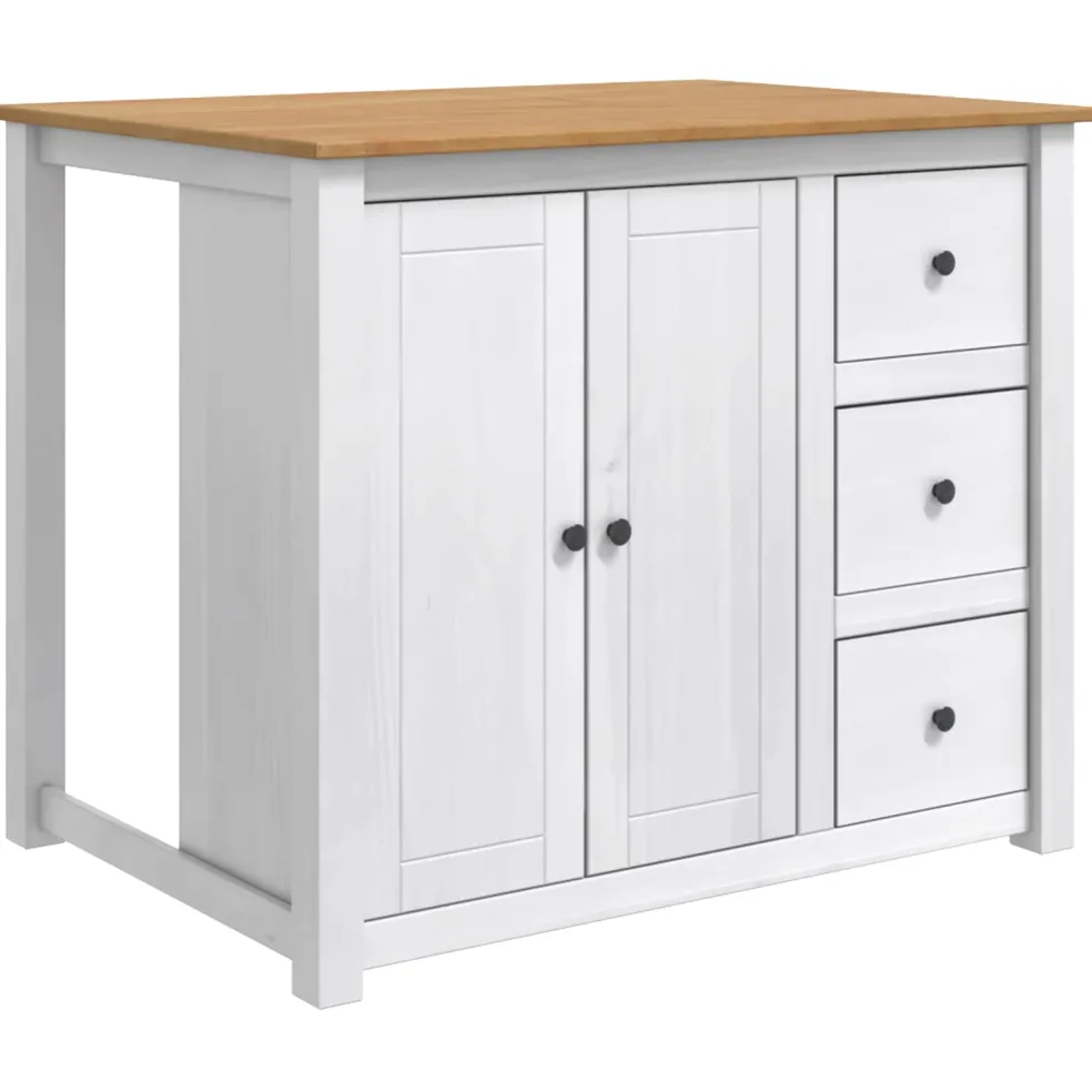 vidaXL Keuken Eiland Set PANAMA Wit en Honing Was 112 x 77 x 90 cm