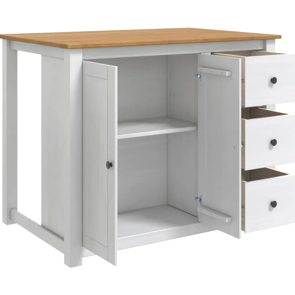 vidaXL Keuken Eiland Set PANAMA Wit en Honing Was 112 x 77 x 90 cm