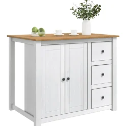 vidaXL Keuken Eiland Set PANAMA Wit en Honing Was 112 x 77 x 90 cm