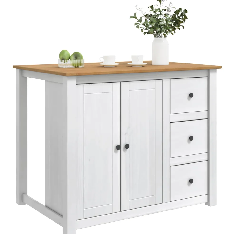 vidaXL Keuken Eiland Set PANAMA Wit en Honing Was 112 x 77 x 90 cm