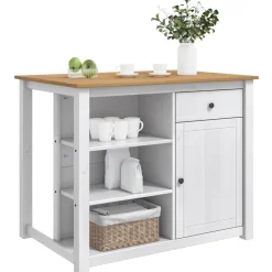 vidaXL Keuken Eiland Set PANAMA Wit en Honing Was 112 x 77 x 90 cm