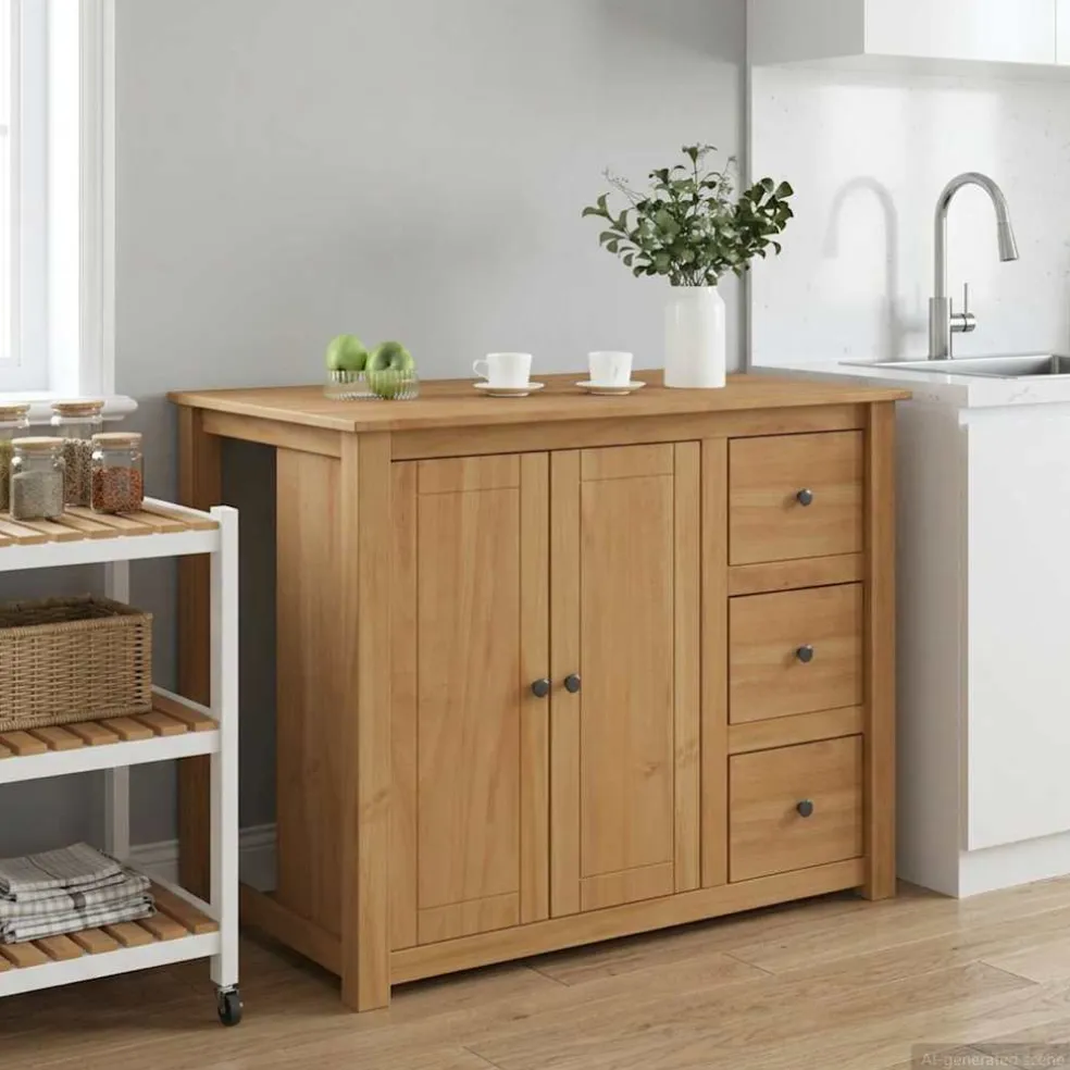 vidaXL Keuken Eiland Set PANAMA Wit en Honing Was 112 x 77 x 90 cm