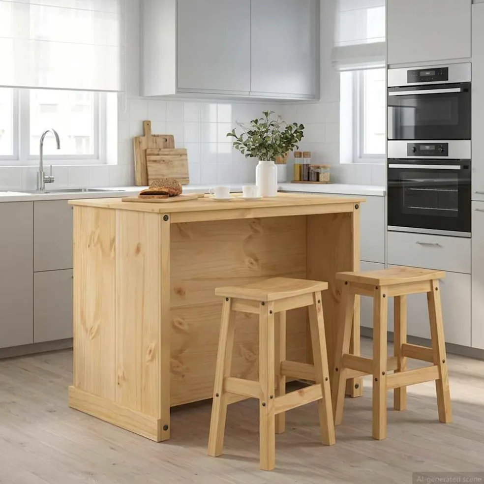 vidaXL Keuken Eiland Set 3 st Honing Wax 112 x 77 x 91,5 cm